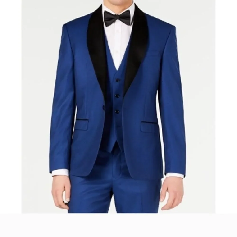 Ryan Seacrest Distinction Blue Tuxedo Jacket with Black Satin Lapel Sz 38S